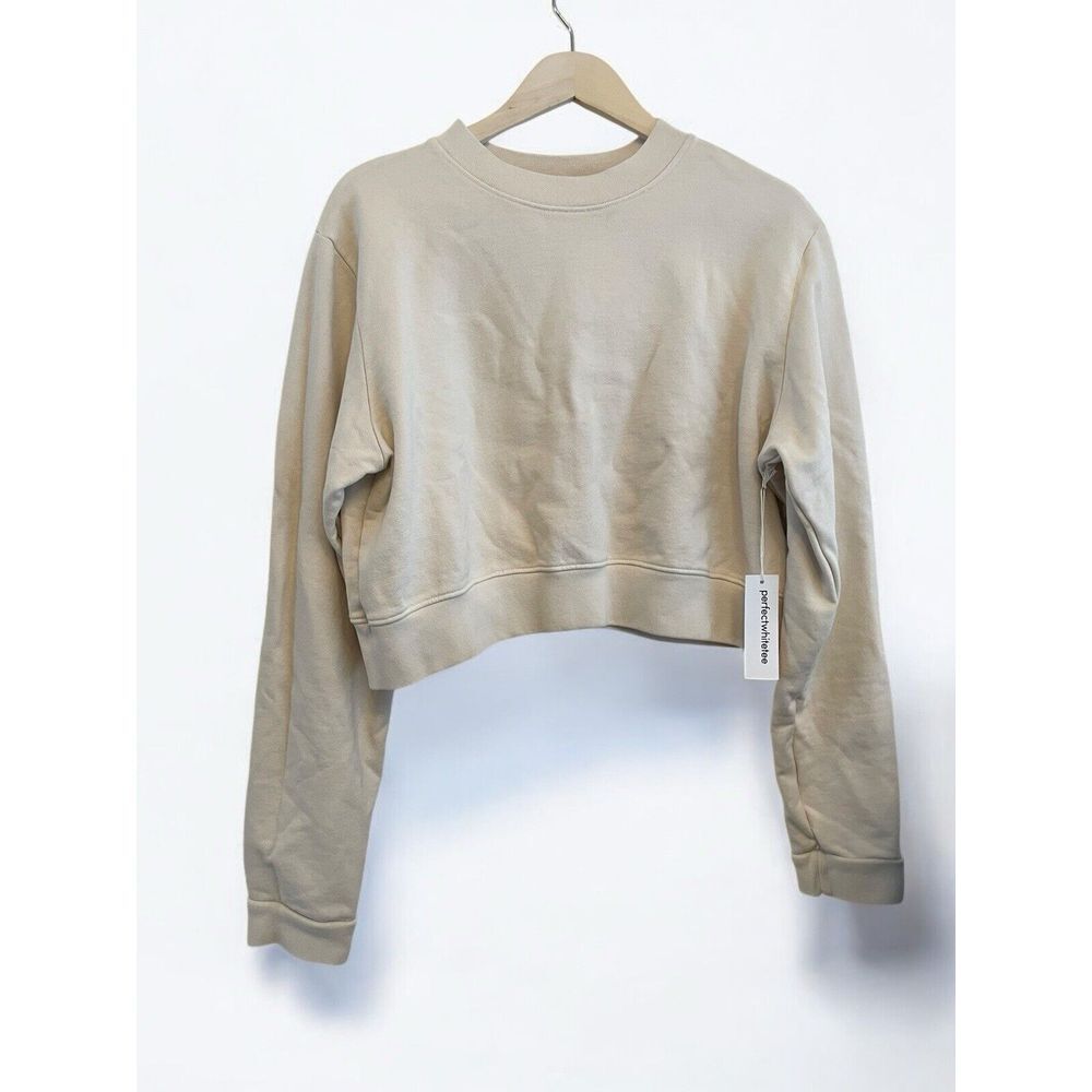 Perfect White Tee Mandy Cropped Sweatshirt Women Size Large Beige Terry NEW